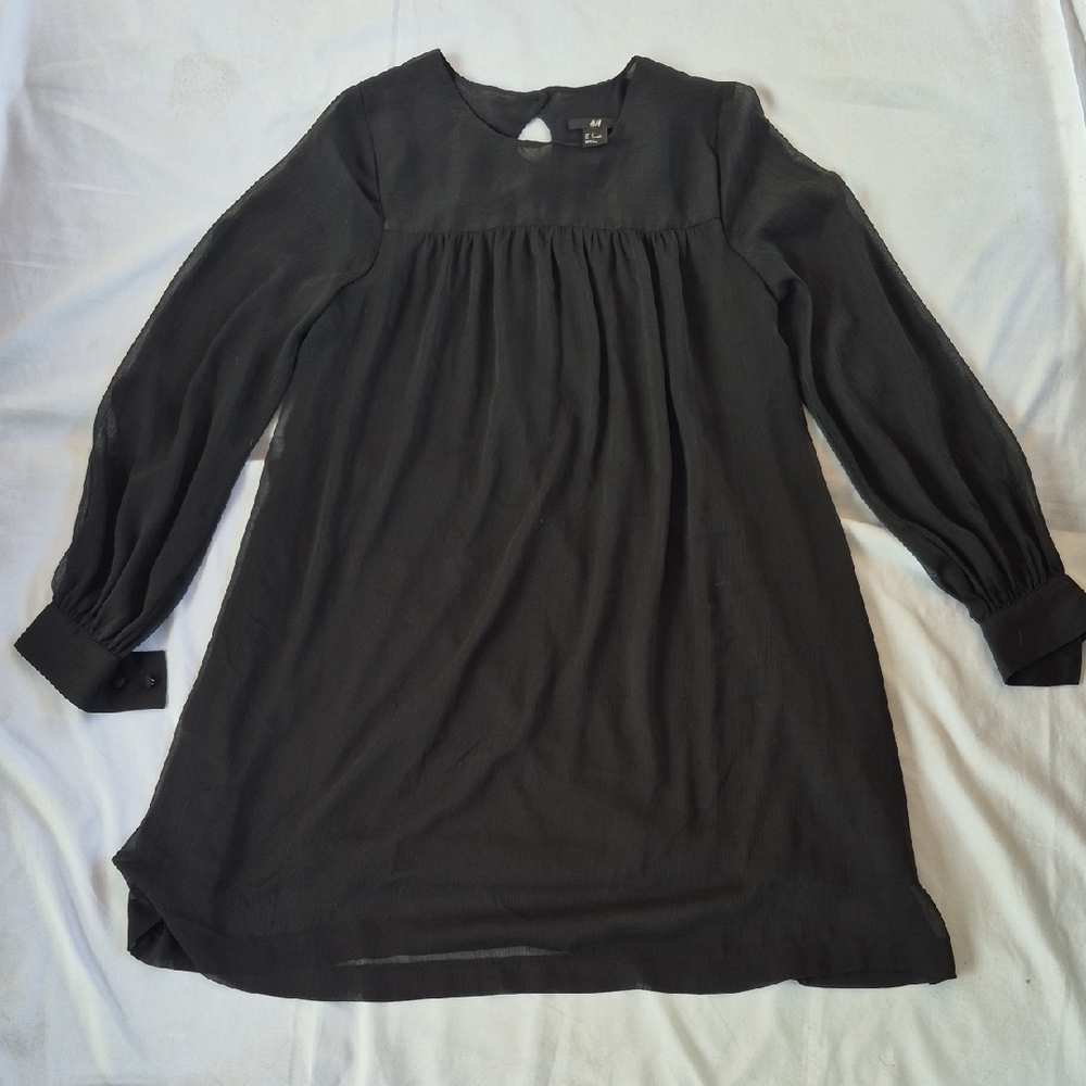 H&M Black Pleated Bib Collar Tunic